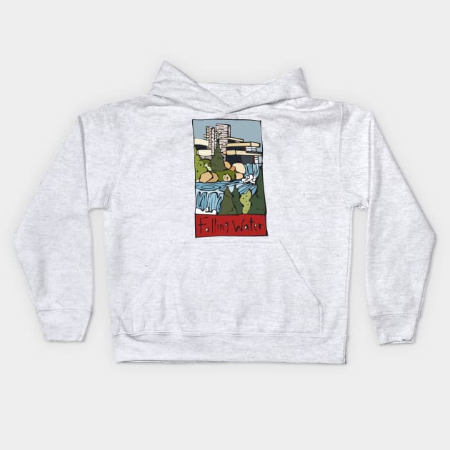 Falling Water building Kids Hoodie by TheHappyLot